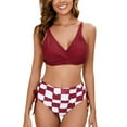 thumbnail image 1 of SWSMCLT Women's 2 Piece Bikini Bathing Suit Beach String Short Cross Printed Swimwear Full Coverage Swimsuit High Waisted Red Small, 1 of 4
