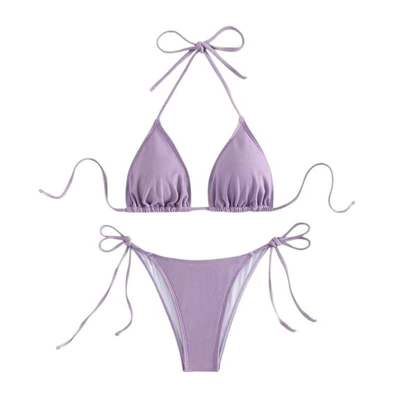 SWSMCLT Women's 2 Piece Bikini Set Spring Break Fall Detachable Cool Chic Holiday Brief Beachwear Adjustable Bathing Suit Light Purple 4-6