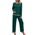 thumbnail image 1 of SWSMCLT Women's 2 Piece Outfits Dressy Long Sleeve Lounge Sets Knit Sweater Top Wide Leg Pants Holiday Casual Pant Suits Tracksuits Green Medium, 1 of 5