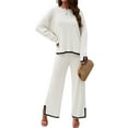 thumbnail image 1 of SWSMCLT Women's 2 Piece Outfits Dressy Long Sleeve Lounge Sets Knit Sweater Top Wide Leg Pants Holiday Casual Pant Suits Tracksuits White Medium, 1 of 5