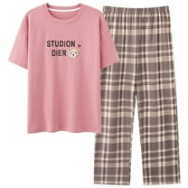 SWSMCLT Women's 2 Piece Pajama Set Cotton Basic Loose Casual Pjs Pajamas Summer Short Sleeve Comfy Thin Lounge Style1 Small