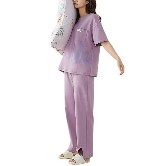SWSMCLT Women's 2 Piece Pajama Set Cotton Basic Loose Casual Pjs Pajamas Summer Short Sleeve Comfy Thin Lounge Style7 Medium