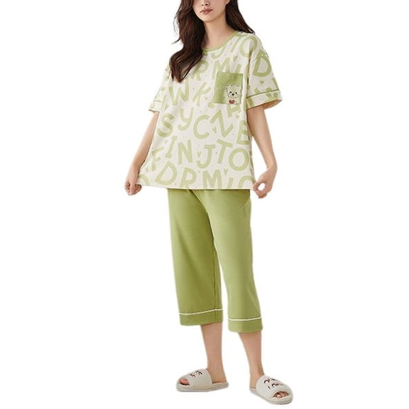 SWSMCLT Women's 2 Piece Pajama Set Cute Pajamas Thin Cool Lounge Set Cotton Short Sleeve Fall Lightweight Style1 Small