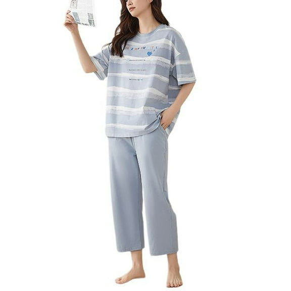 SWSMCLT Women's 2 Piece Pajama Set Cute Pajamas Thin Cool Lounge Set Cotton Short Sleeve Fall Lightweight Style7 X-Large