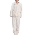 thumbnail image 1 of SWSMCLT Women's 2 Piece Pajama Set Cute Pjs Long Sleeve Loose Lounge Lounge Set Thick Fuzzy Fleece Trendy Spring Beige Large, 1 of 5
