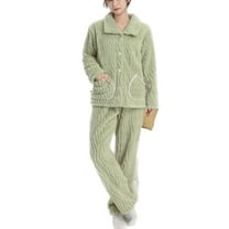 SWSMCLT Women's 2 Piece Pajama Set Cute Pjs Long Sleeve Loose Lounge Lounge Set Thick Fuzzy Fleece Trendy Spring Green Large