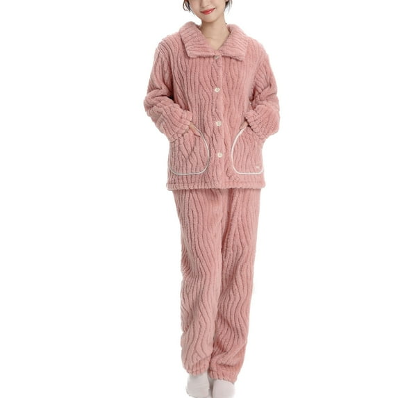 SWSMCLT Women's 2 Piece Pajama Set Cute Pjs Long Sleeve Loose Lounge Lounge Set Thick Fuzzy Fleece Trendy Spring Pink Small
