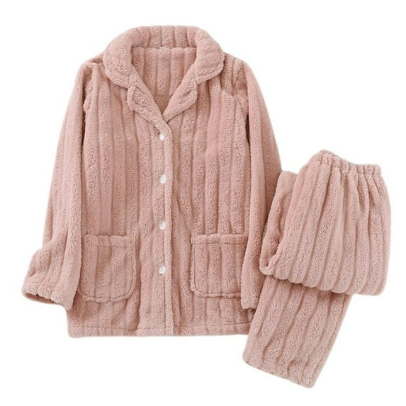 SWSMCLT Women's 2 Piece Pajama Set Oversized Lounge Set Warm Plush Pajamas Fleece Long Sleeve Spring Comfy Thick Pocket Pink Large