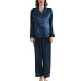 thumbnail image 1 of SWSMCLT Women's 2 Piece Pajama Set Satin Cool Spring Silky Pj Set Pajamas Summer Long Sleeve Pant V Neck Fall Navy Large, 1 of 1
