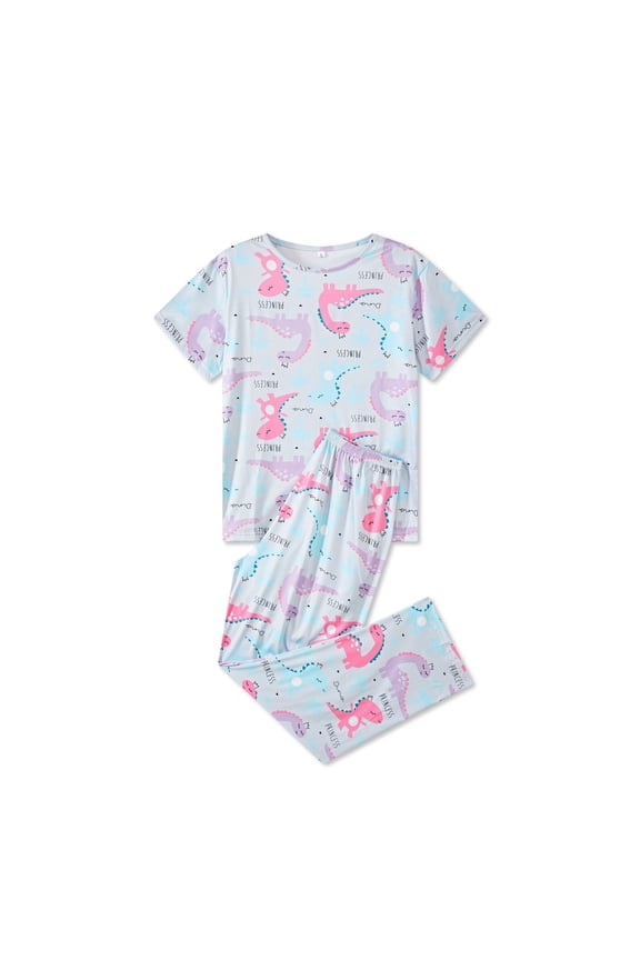 Women's 2 Piece Pajama Set Short Sleeve Crew Neck Pajamas Pjs Soft Thin Fall Summer Comfy Loose Dinosaur X-Large