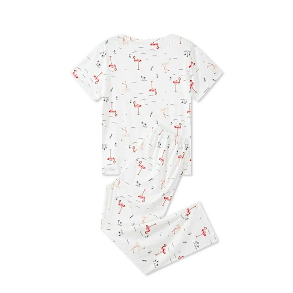 SWSMCLT Women's 2 Piece Pajama Set Short Sleeve Crew Neck Pajamas Pjs Soft Thin Fall Summer Comfy Loose Flamingo Small