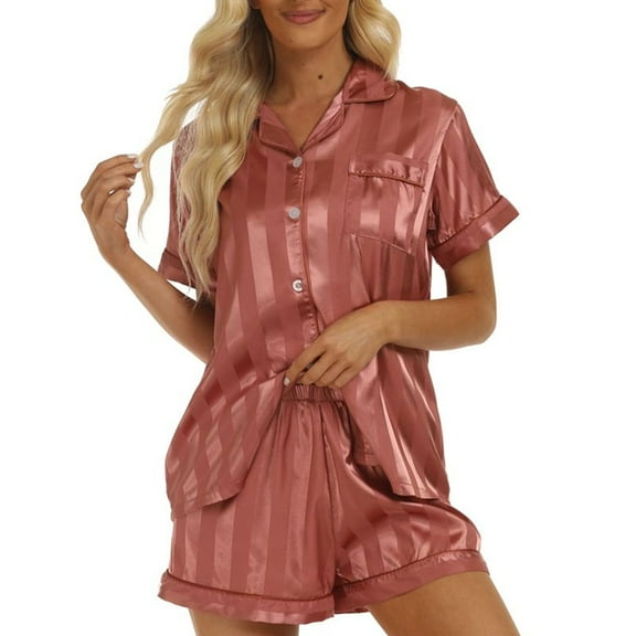 SWSMCLT Women's 2 Piece Pajama Set Soft Pajamas Cool Button Up Pjs Comfy Summer Short Sleeve Fall Loose Spandex Rose Small