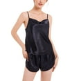 thumbnail image 1 of SWSMCLT Women's 2 Piece Pajamas Satin Pajama Set Fall Thin Loose Silky Pjs Soft Cami Shorts Summer Sexy Lightweight Black X-Small, 1 of 4