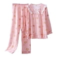 thumbnail image 1 of SWSMCLT Women's 2 Piece Pajamas Set Long Sleeve Pjs Soft Pant Thin Bow Trendy Lace Comfy Ruffle Fall Lounge Pj Set Style11 Large-X-Large, 1 of 1