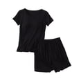 thumbnail image 1 of SWSMCLT Women's 2 Piece Pajamas Set Soft Pjs Summer Comfy Short Sleeve Short Fall Cool Modal Loose Spring Lounge Set Black Small, 1 of 1