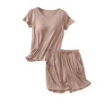 thumbnail image 1 of SWSMCLT Women's 2 Piece Pajamas Set Soft Pjs Summer Comfy Short Sleeve Short Fall Cool Modal Loose Spring Lounge Set Khaki Medium, 1 of 1