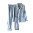 thumbnail image 1 of SWSMCLT Women's 2 Piece Pajamas Warm Pajama Set V Neck Winter Thick Soft Pant Spring Lounge Microfleece Pj Set Blue Large, 1 of 1