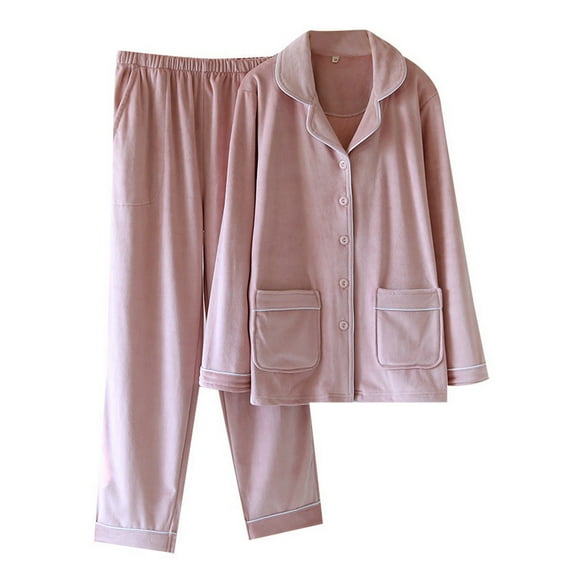 SWSMCLT Women's 2 Piece Pajamas Warm Pajama Set V Neck Winter Thick Soft Pant Spring Lounge Microfleece Pj Set Pink Small