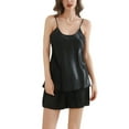 thumbnail image 1 of SWSMCLT Women's 2 Piece Shorts Pajamas Sexy Pjs Fitted Cool Short Pj Set Summer Soft Satin Lightweight Comfy Cami Black Small, 1 of 5