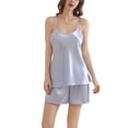 thumbnail image 1 of SWSMCLT Women's 2 Piece Shorts Pajamas Sexy Pjs Fitted Cool Short Pj Set Summer Soft Satin Lightweight Comfy Cami violet X-Small, 1 of 5