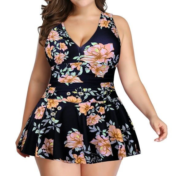 SWSMCLT Women's 2 Piece Tankini Set Modest Swimwear V Neck Plus Size Shirred Ruched Slimming Skirt Swim Dress Tummy Control Flowy Swimsuit Boyleg Shorts Sexy Bathing Suit Black2 Large