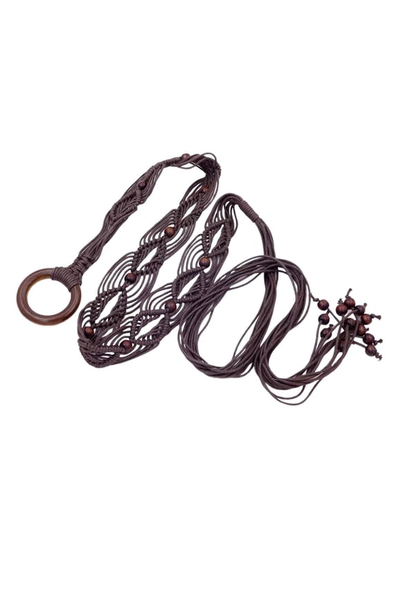 Women's 2025 Adjustable Belts Bohemian Date Beaded Fringe Circle Fall Braid Belt All Seasons Belt Coffee X-Small-Large
