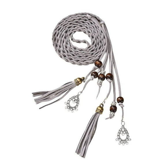 SWSMCLT Women's 2025 Adjustable Belts Braided Curvy Date Autumn Faux Leather Braid Belt Bohemian Belt Casual Grey X-Small-Large