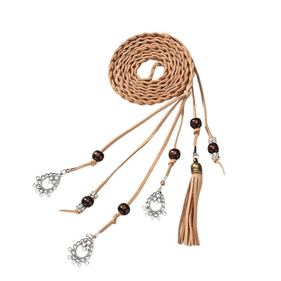 SWSMCLT Women's 2025 Adjustable Belts Braided Curvy Date Autumn Faux Leather Braid Belt Bohemian Belt Casual Khaki X-Small-Large