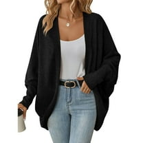 SWSMCLT Women's 2025 Baggy Cardigan Sweaters Autumn Date Knit Cardigan Sweater Batwing Sleeve Elegant Black Small