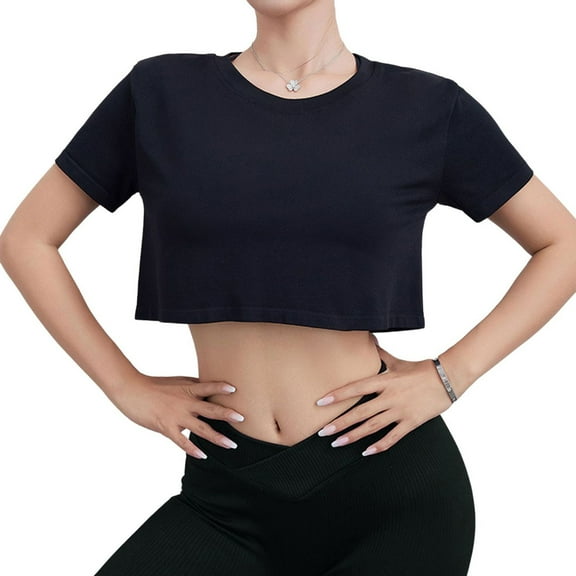 SWSMCLT Women's 2025 Blouse Shirt Active Casual Crop Elasthane Boat Neck Fall Breathable Blouse Black 2-4