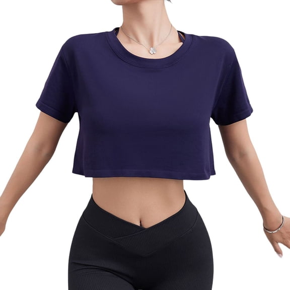 SWSMCLT Women's 2025 Blouse Shirt Active Casual Crop Elasthane Boat Neck Fall Breathable Blouse Navy 14