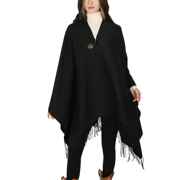 SWSMCLT Women's 2025 Capelet Above Knee Coat Fringe Spring Casual Knit Outerwear Comfy Fall Cold Weather Black One Size