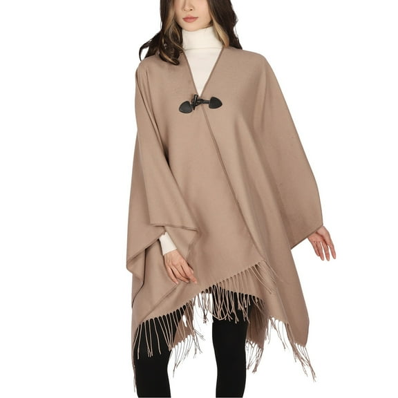 SWSMCLT Women's 2025 Capelet Above Knee Coat Fringe Spring Casual Knit Outerwear Comfy Fall Cold Weather Khaki One Size