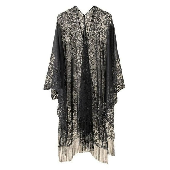 SWSMCLT Women's 2025 Cardigan 3/4 Sleeve Swimwear Beach Breathable Cut Out Above Knee Cool Cover Up Spring Break Beachwear Black One Size