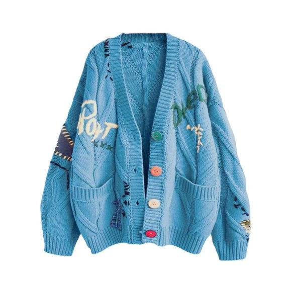 SWSMCLT Women's 2025 Cardigan Casual Cardigan Sweaters Comfy Home Cold Weather Cardigans Button Date Drop Shoulder Light Blue X-Small-Large