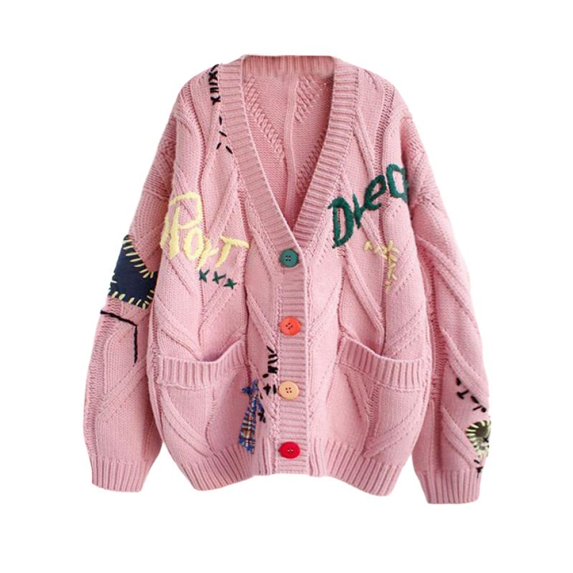 SWSMCLT Women's 2025 Cardigan Casual Cardigan Sweaters Comfy Home Cold Weather Cardigans Button Date Drop Shoulder Pink X-Small-Large
