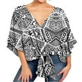 thumbnail image 1 of SWSMCLT Women's 3/4 Sleeve Plus Size Blouse Print V Neck Boho Tops Tie Knot Front Casual Shirts Summer Flowy Swing Bohemian Shirt Floral Plaid Leopard Patterned2 12-14, 1 of 1
