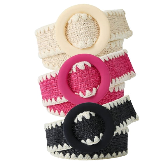 SWSMCLT Women's 3 Pack Elegant Basic Adjustable Belts Braided Belt Elastic Jagged Belt For Dress Black Rose Beige X-Small-Large