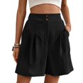 thumbnail image 1 of SWSMCLT Women's Above Knee Length Shorts Boyleg Comfy Elastic Band Slash Pocket Billowy Casual Shorts Bunched Black Medium, 1 of 5