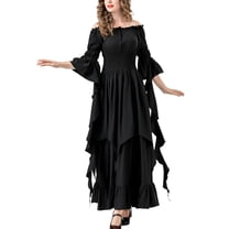 SWSMCLT Women's Acting Renaissance Dresses Bunched Chic Classic Ankle Elbow Sleeve Halloween Sundress Medieval Boho Dress Black Large-X-Large