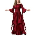 thumbnail image 1 of SWSMCLT Women's Acting Renaissance Dresses Bunched Chic Classic Ankle Elbow Sleeve Halloween Sundress Medieval Boho Dress Burgundy Small-Medium, 1 of 5