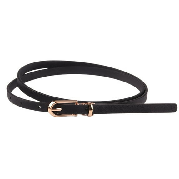 SWSMCLT Women's Adjustable Slim Basic Casual Classic Summer Faux Leather Belt for Dress Skinny Belt Thin Spring Metal Buckle Black One Size