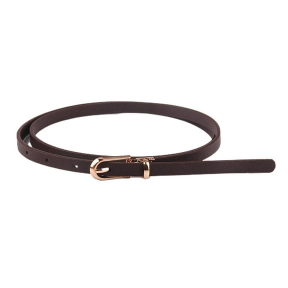 SWSMCLT Women's Adjustable Slim Basic Casual Classic Summer Faux Leather Belt for Dress Skinny Belt Thin Spring Metal Buckle Coffee One Size