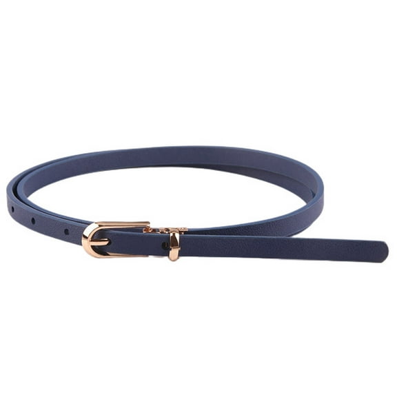 SWSMCLT Women's Adjustable Slim Basic Casual Classic Summer Faux Leather Belt for Dress Skinny Belt Thin Spring Metal Buckle Navy One Size