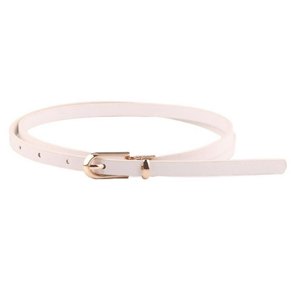 SWSMCLT Women's Adjustable Slim Basic Casual Classic Summer Faux Leather Belt for Dress Skinny Belt Thin Spring Metal Buckle White One Size