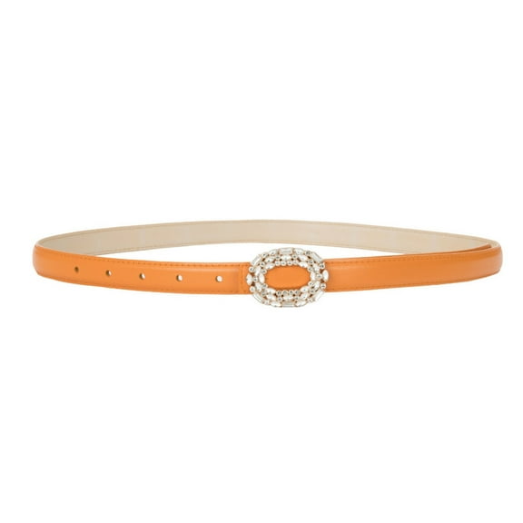 SWSMCLT Women's All Seasons Adjustable Belts Classic Faux Leather Medium Spring 2025 Belt Buckle Bling Casual Orange X-Small-Large