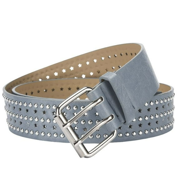 SWSMCLT Women's All Seasons Adjustable Belts Cut Out Old Fashioned Groove Belt 2025 Biker Autumn Faux Leather Sky Blue X-Small-Large