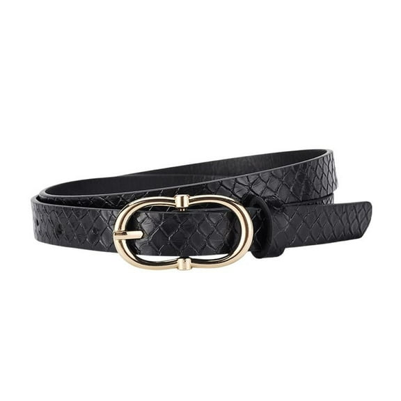 SWSMCLT Women's All Seasons Adjustable Belts Faux Leather Metal Buckle 2025 Groove Belt Autumn Belt Buckle Classic Black X-Small-Large