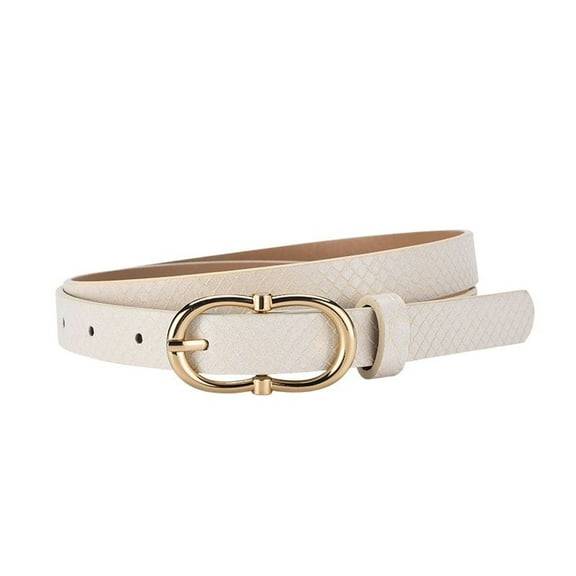 SWSMCLT Women's All Seasons Adjustable Belts Faux Leather Metal Buckle 2025 Groove Belt Autumn Belt Buckle Classic Cream X-Small-Large