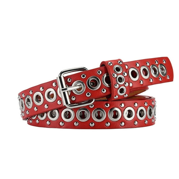 SWSMCLT Women's All Seasons Adjustable Belts Metal Rockstar Autumn Belt Loops Date D Ring Buckle Grunge Red X-Small-Large